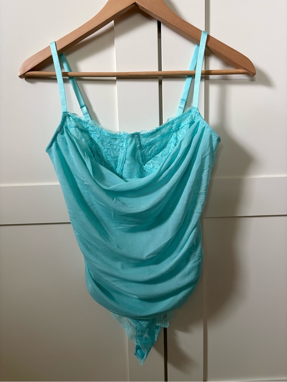 Free People Aqua Cowl-Neck Lace-Trim Chemise